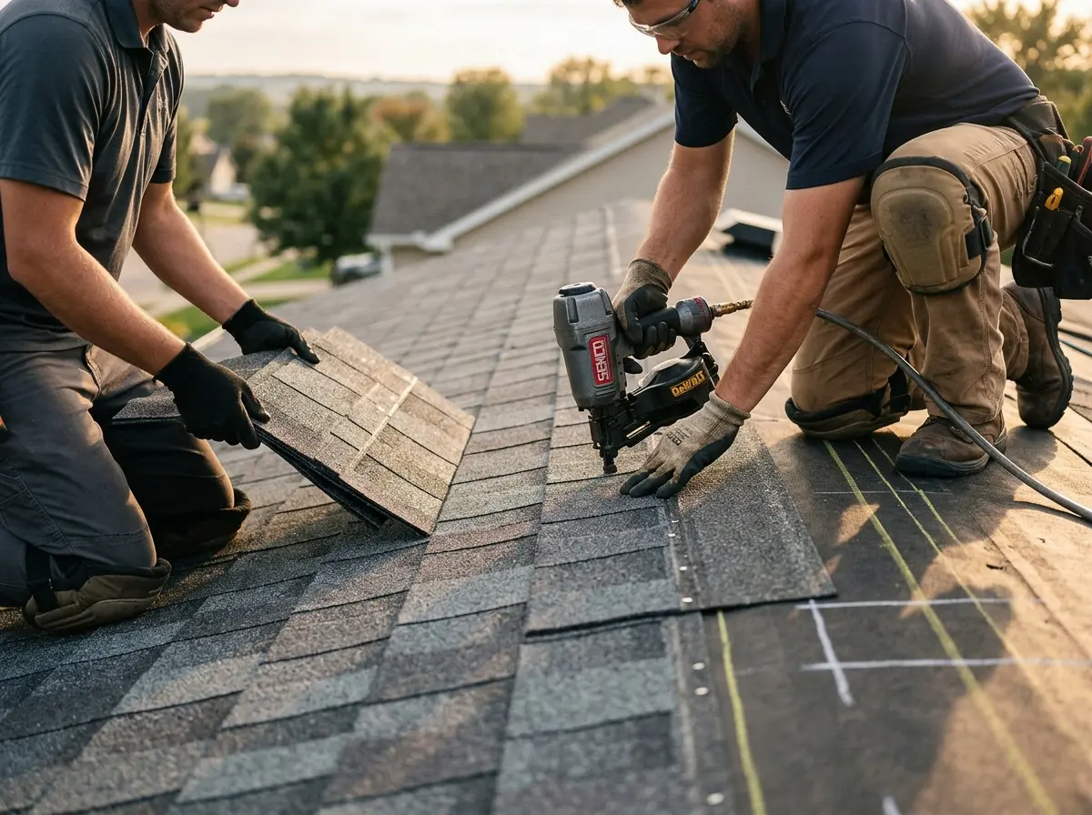 Professional roofer working on a residential roof in Cortez